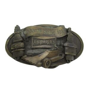 Champion Spark Plug Belt Buckle Winning Since 1921 Auto Racing 1978 Vintage